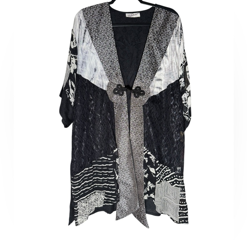 VTG Sterling Styles Silk Kimono Cardigan Patchwork Knot Closure Light Weight OS